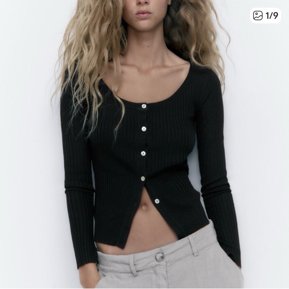 Zara Black Ribbed Cardigan
